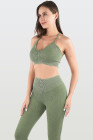 Laurel Green Seamless Ribbed Spaghetti Straps Bra Leggings Sports Set