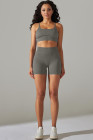 Light Grey Spaghetti Straps Bra and High Waist Shorts Workout Set