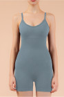 Dusk Blue Solid Color Spaghetti Straps Athleisure Romper
