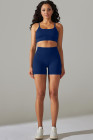 Navy Blue Spaghetti Straps Bra and High Waist Shorts Workout Set