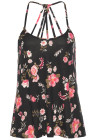 Black Floral Spaghetti Straps Strappy Back Tank Top