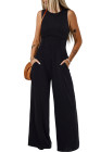 Black Cinched Waist Sleeveless Wide Leg Jumpsuit
