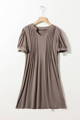 Desert Palm Notched Neck Pleated Puff Sleeve Shift T-shirt Dress PACK6119151-P4017