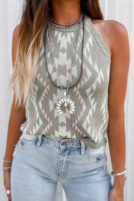 Laurel Green Western Tribal Aztec Pattern Knit Sweater Tank PACK276259-P1209