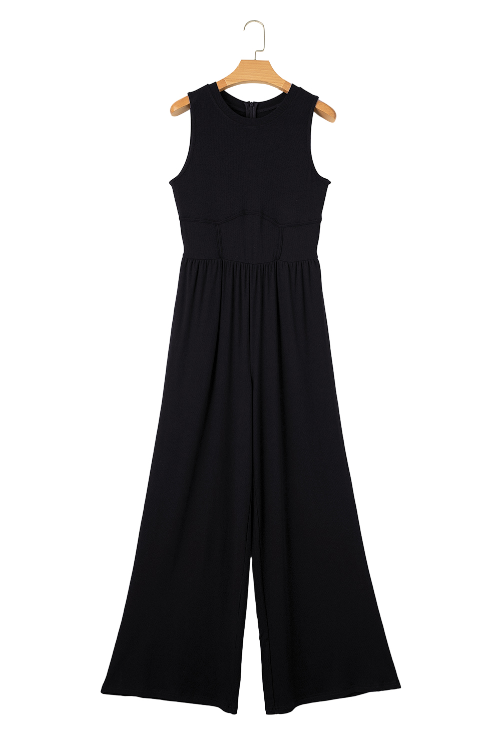 Black Cinched Waist Sleeveless Wide Leg Jumpsuit