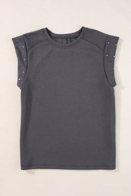 Dark Grey Studded Short Sleeve Top PACK25223511-P2011