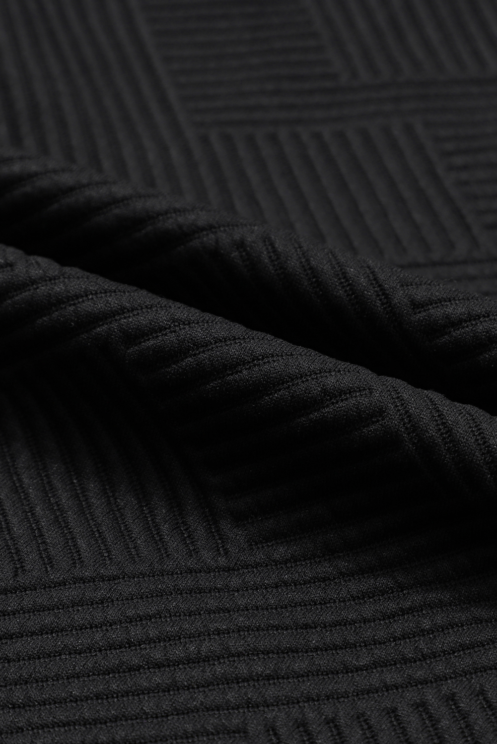 Black Textured Long Sleeve Top and Drawstring Shorts Set