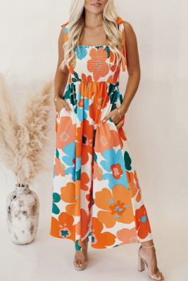 Orange Floral Self Tied Straps Smocked Bust Maxi Dress PACK6119020-P1420