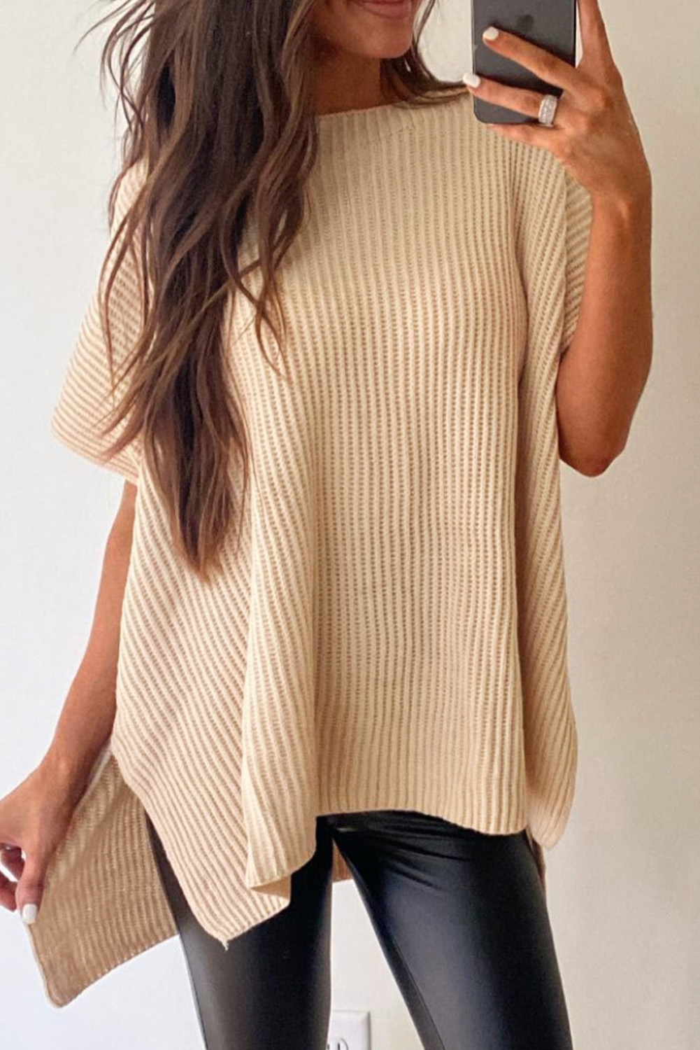 Washed Side Slit Oversized Sweater