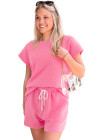 Sachet Pink Checkered Textured Tee and Drawstring Shorts