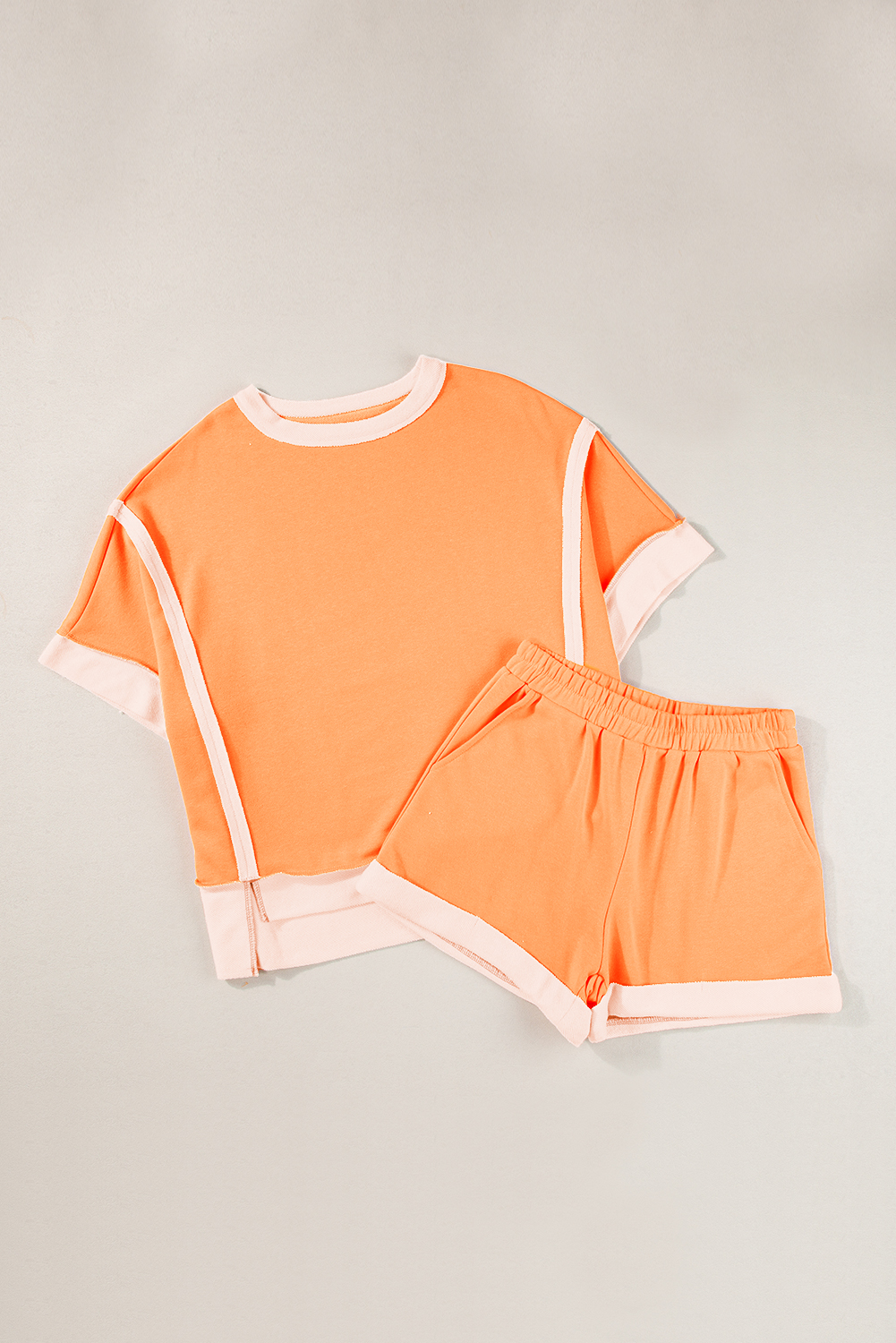 Grapefruit Orange Colorblock Half Sleeve Top and Shorts Set