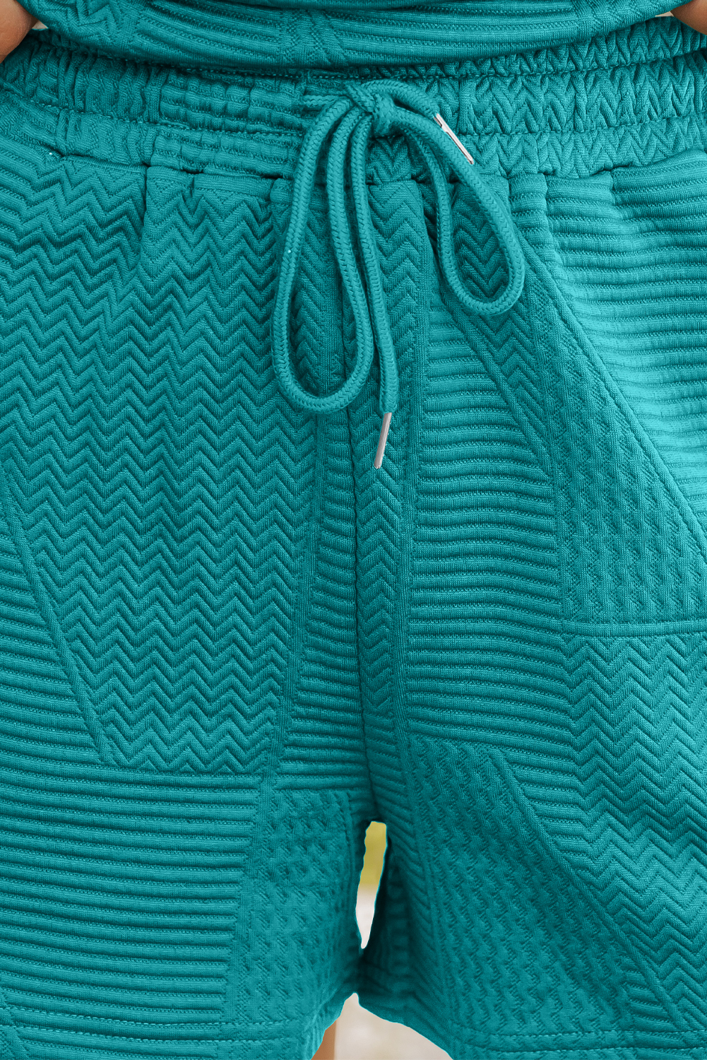 Skobeloff Textured Ruffle Split Top and Drawstring Shorts