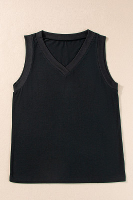 Black Solid Color V Neck Loose Fit Tank Top PACK25611787-P2