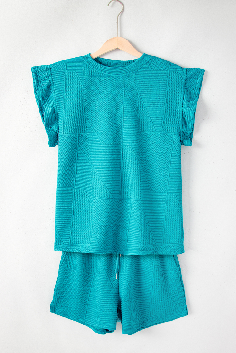 Skobeloff Textured Ruffle Split Top and Drawstring Shorts