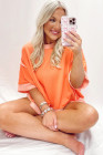 Grapefruit Orange Colorblock Half Sleeve Top and Shorts Set