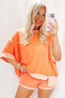 Grapefruit Orange Colorblock Half Sleeve Top and Shorts Set