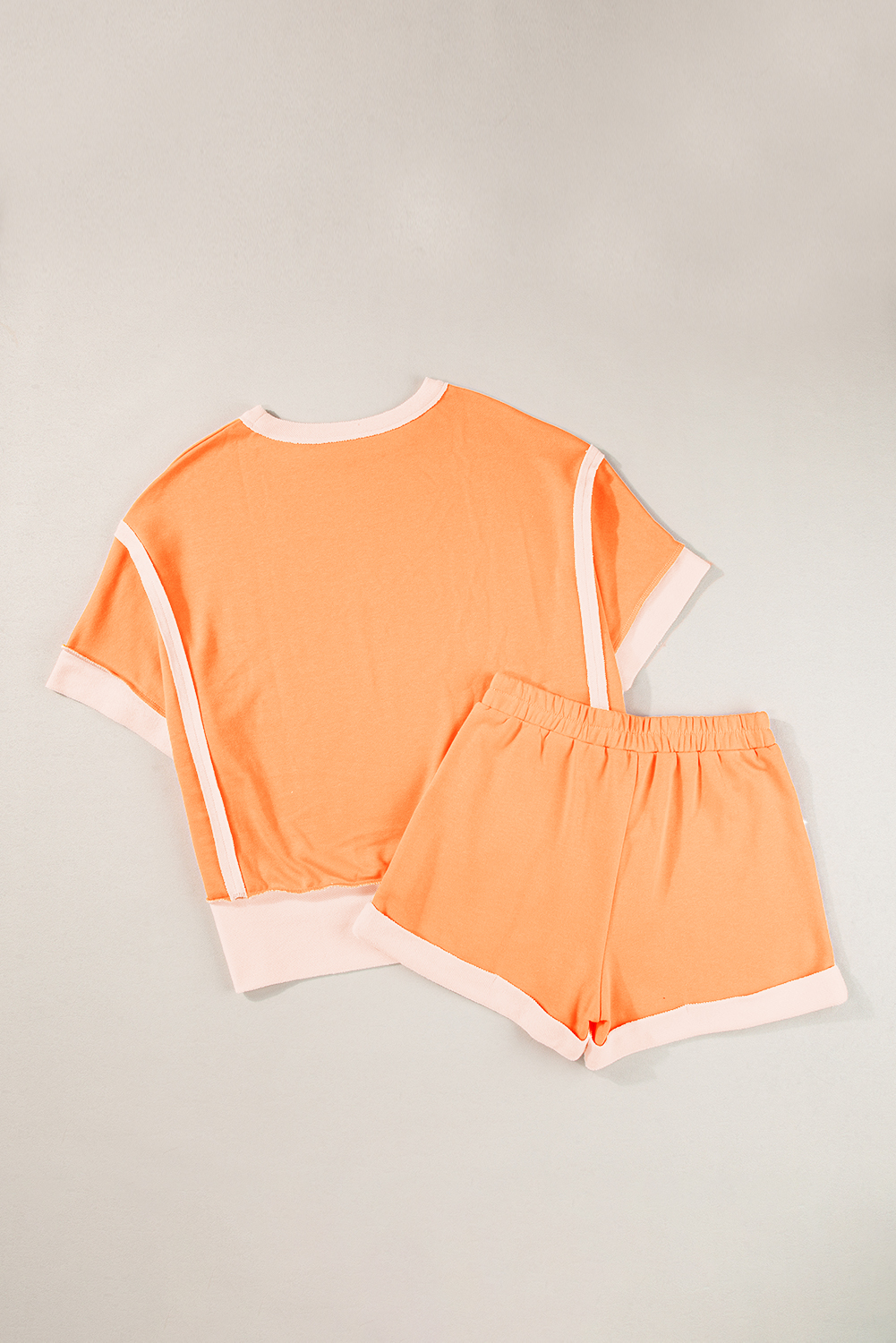 Grapefruit Orange Colorblock Half Sleeve Top and Shorts Set