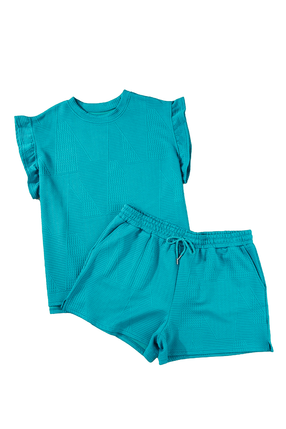 Skobeloff Textured Ruffle Split Top and Drawstring Shorts
