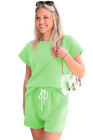 Light Green Checkered Textured Tee and Drawstring Shorts