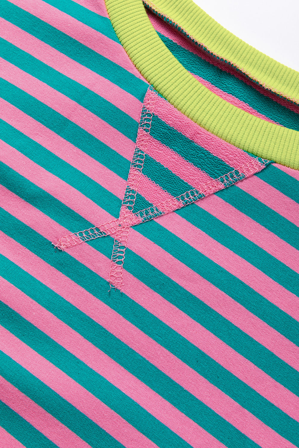 Green Stripe Oversized Contrast Trim Pullover Sweatshirt