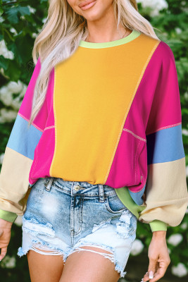 Grapefruit Orange Colorblock Patchwork Exposed Stitching Oversize Top PACK25226016-P3014