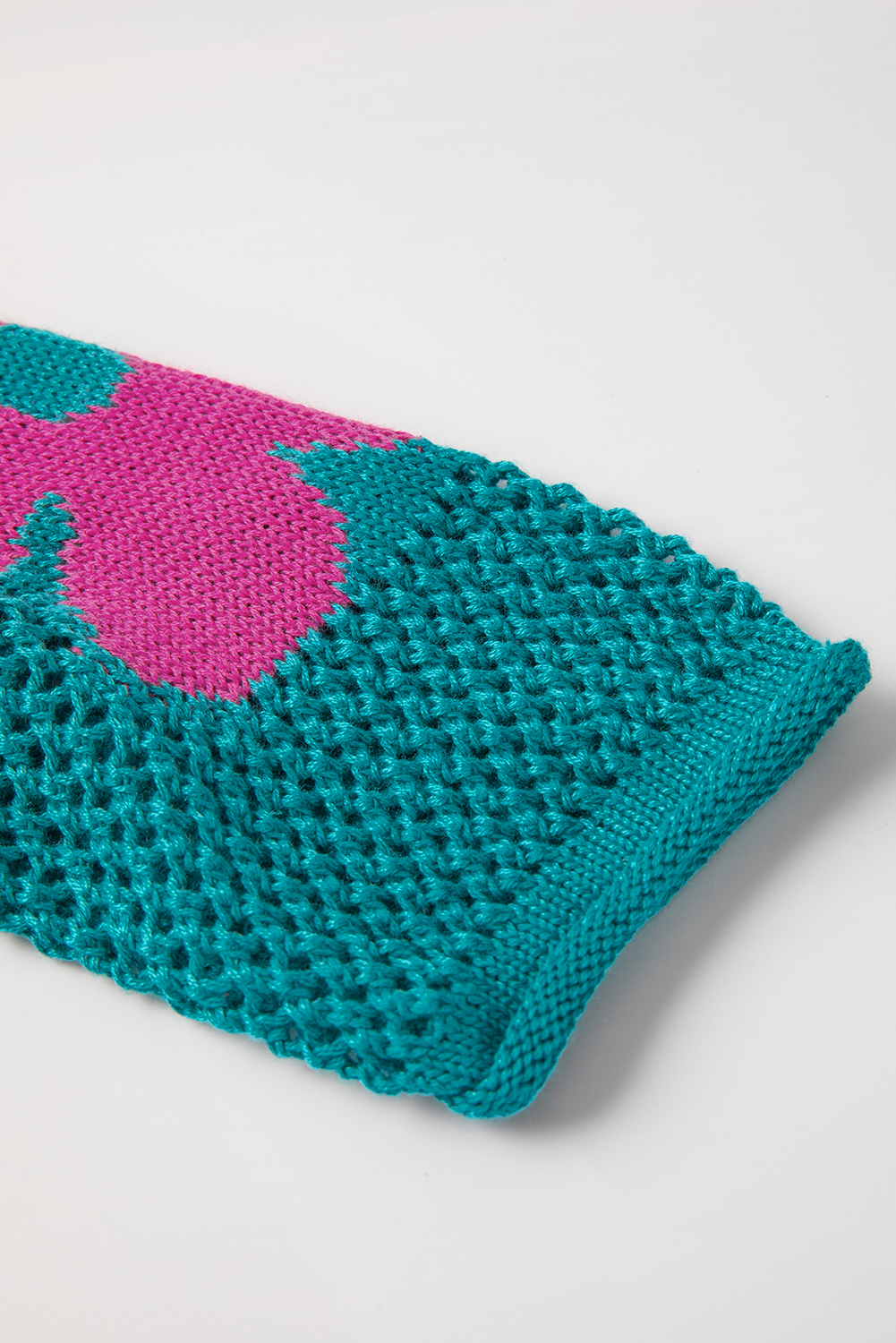 Sea Green Big Flower Hollowed Knit Drop Shoulder Sweater