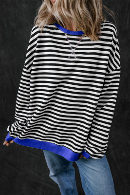 Black Stripe Oversized Contrast Trim Pullover Sweatshirt PACK25317293-P219