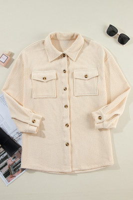 Oatmeal Corduroy Flap Pocket Button Up Shacket PACK854741-P1015