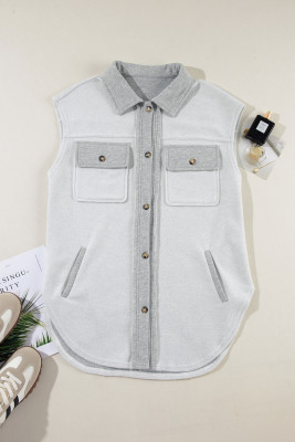 Light Grey Flap Pockets Contrast Buttons Front Jacket Vest PACK853379-P1011