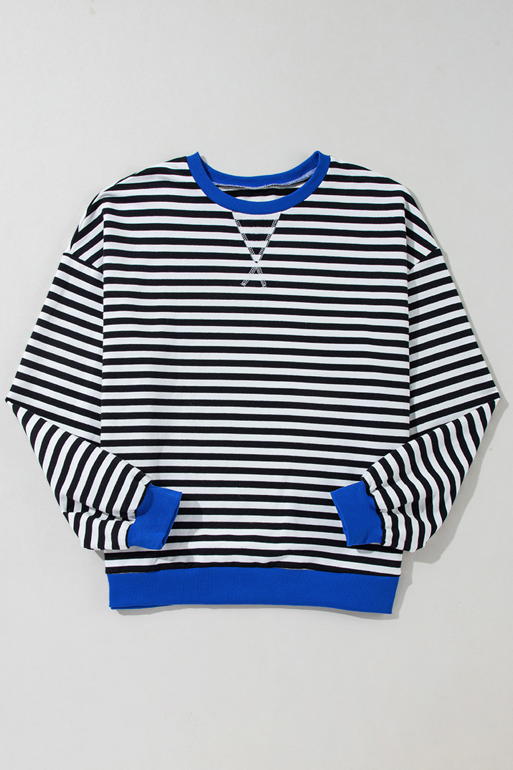 Black Stripe Oversized Contrast Trim Pullover Sweatshirt