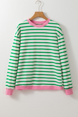 Bright Green Striped Contrast Edge Long Sleeve Top PACK25128271-P109