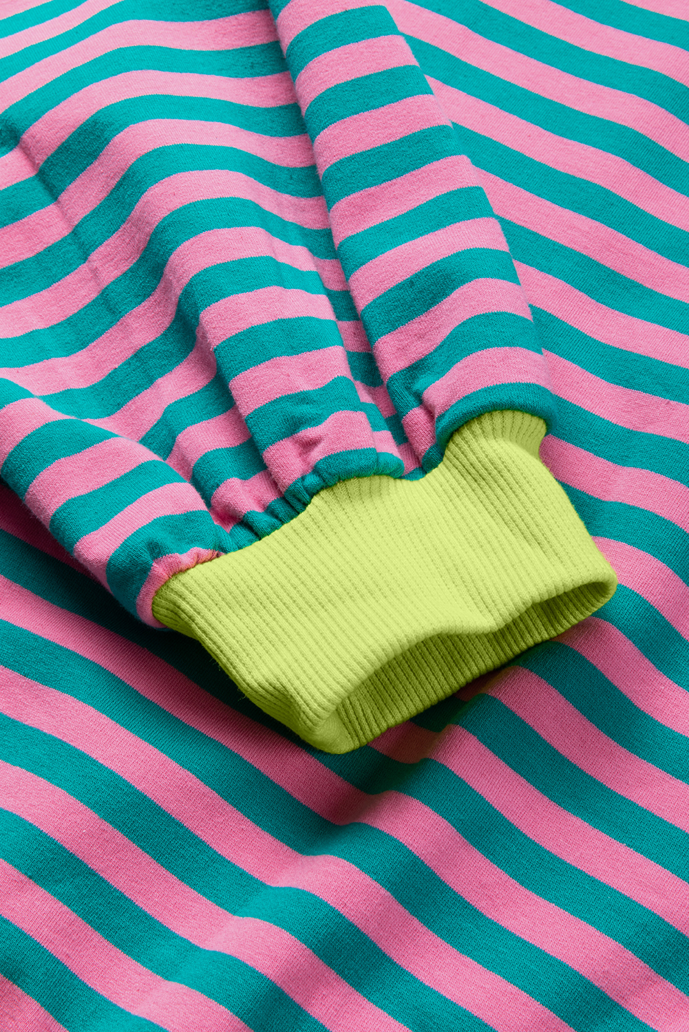 Green Stripe Oversized Contrast Trim Pullover Sweatshirt