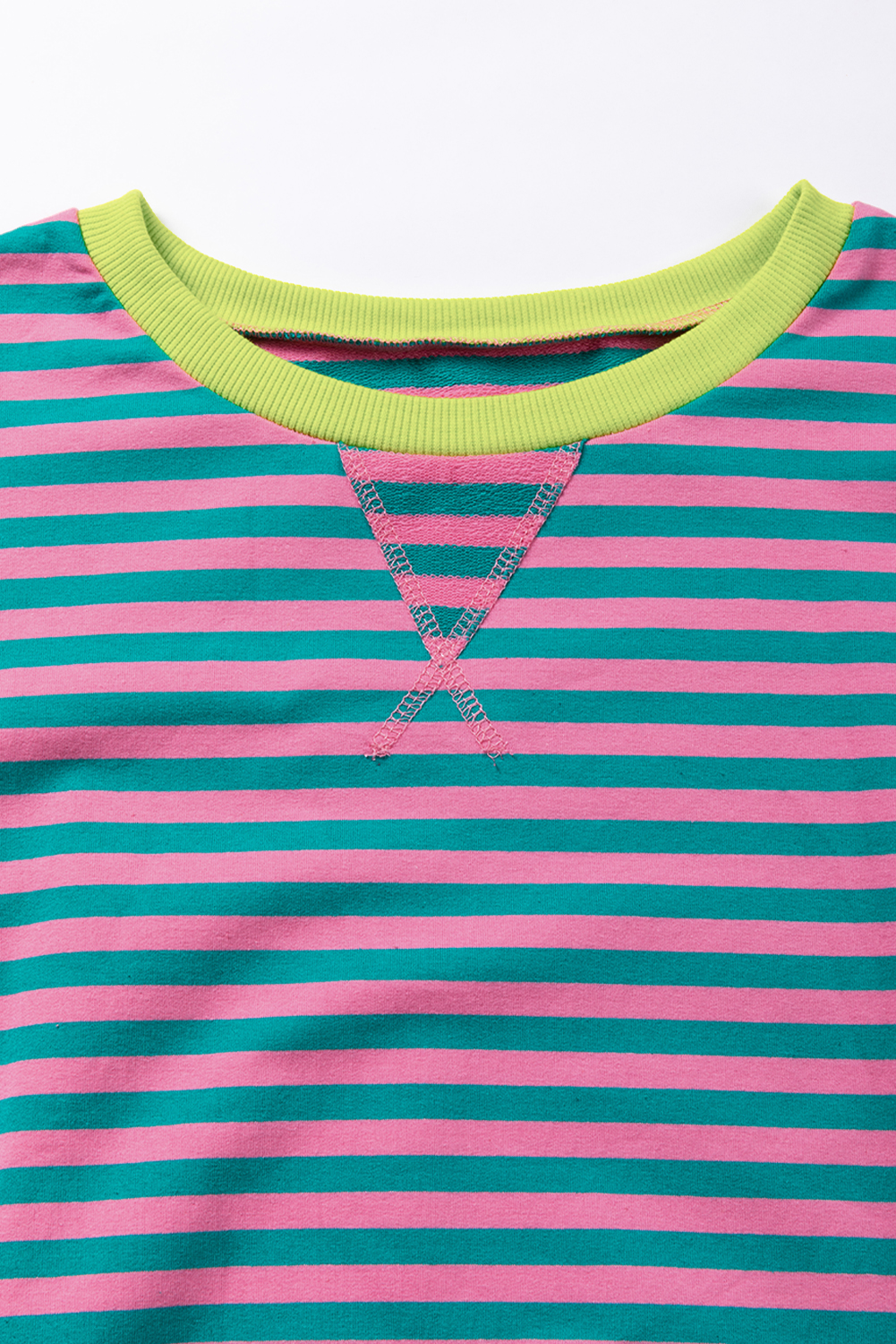 Green Stripe Oversized Contrast Trim Pullover Sweatshirt