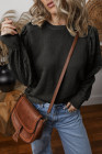 Black Solid Patchwork Sleeve Round Neck Sweatshirt