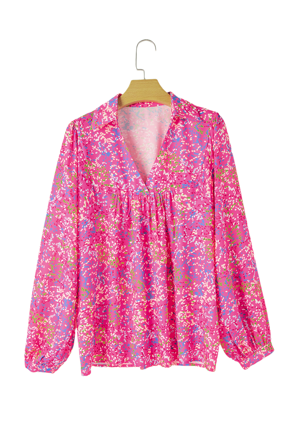Bonbon Abstract Print Collared V Neck Babydoll Blouse