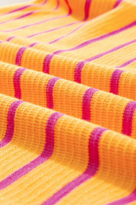 Orange Stripe Trimmed Round Neck Drop Shoulder Loose Sweater PACK2724825-P1419