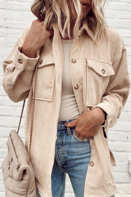 Oatmeal Corduroy Flap Pocket Button Up Shacket PACK854741-P1015