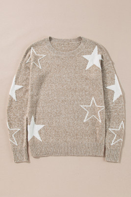 Khaki Star Pattern Drop Shoulder Sweater PACK2725042-P1622