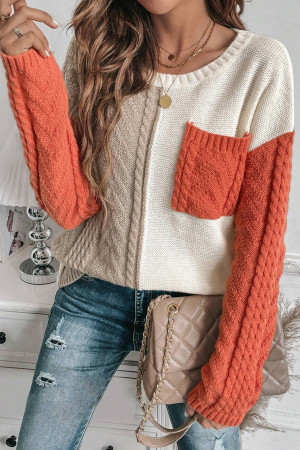 Gold Flame Colorblock Patched Pocket Drop Shoulder Sweater PACK2725069-P5014