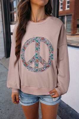 Goat Floral Peace Symbol Drop Shoulder Sweatshirt PACK25317525-P1217