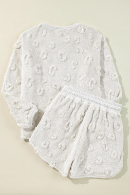 Light Grey Textured Leopard Fleece Loose Two Piece Lounge Set PACK151054-P1011