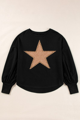 Black Studded Star Graphic Oversized Long Sleeve Top PACK25226147-P2