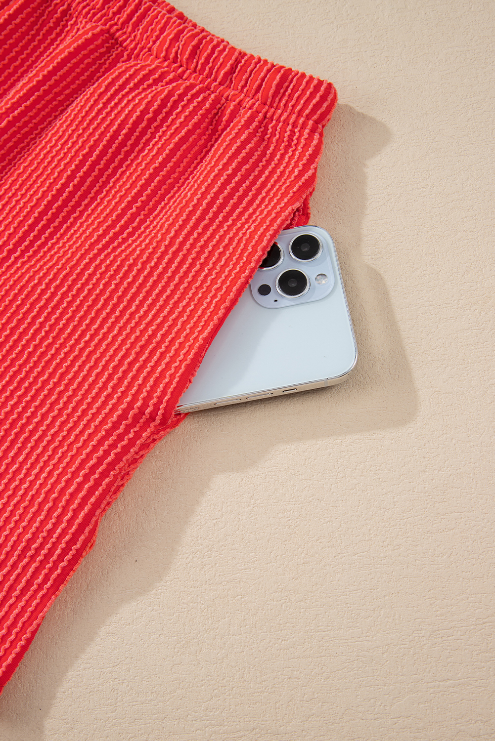 Gold Flame Casual Corded Knit Long Sleeve Top and High Waist Shorts Set