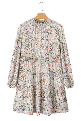 Green Floral Print Tiered Frilled Shirred Mock Neck Mini Dress PACK6122288-P920