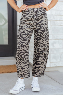 Gray Zebra Stripe Printed Wide Leg Barrel Jeans LC7876229-P1120