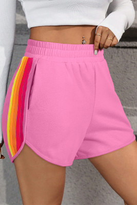 Bonbon Color Block Stripes Elastic High Waist Active Shorts LC731977-P3010