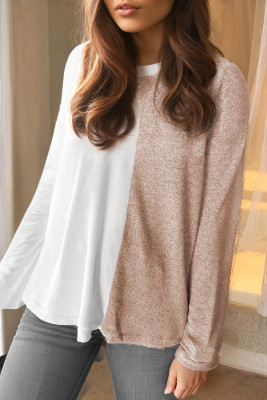 Khaki Colorblock Long Sleeve Crew Neck Top PACK25129587-P1622