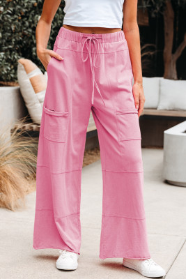 Bonbon Mineral Wash Exposed Seam Drawstring Elastic Waistband Wide Leg Cargo Pants LC7713445-P3010