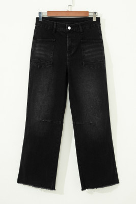 Black Frayed Cropped Barrel Jeans LC7876487-P2