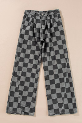 Dark Grey Checkered Denim Wide Leg Jeans LC7875123-P2011